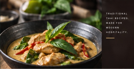 Thai curry prepared for restaurant service